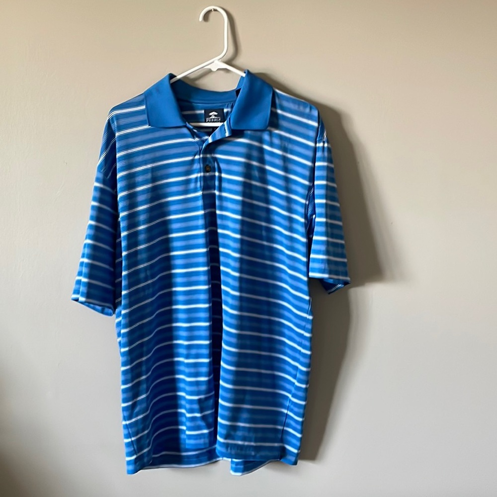 Pebble Beach Men's Golf Shirt - Blue with White Stripes